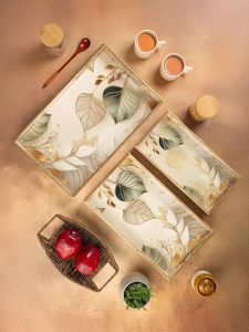 Vintage Floral Leaf Design Wooden Serving Tray Natural Color Border with <b>Sticker</b> Enamel for <b>Kitchen</b> and Dinning Purpose for Sell - Product Image 2