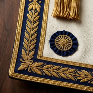 SMART SHINE ENTERPRISES Custom <b>White</b> Leather Masonic <b>Apron</b> Blue Trim Gold Embroidered Square Compasses Symbol Classical Style - Product Image 4