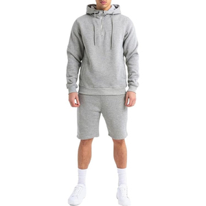 Men's 2 Piece Outfits In Gray Color Best Quality Half Zip Hoodie Sweatshirt Tracksuit Joggers Shorts <b>Set</b> With Pockets - Product Image 1