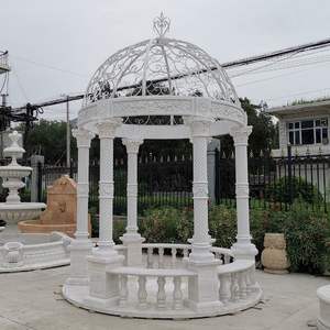 Gazebo en marbre blanc pour villa, jardin, lac et parc - Pierre sculptée à la main, durable et écologique, design de ferme Hayat Industries - Product Image 1