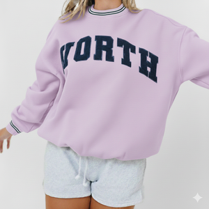 <span class=keywords><strong>Felpa</strong></span> <span class=keywords><strong>Oversize</strong></span> da Donna <span class=keywords><strong>Arancione</strong></span> con Collo Alto e Stampa di Lettere Blu Navy, Top Casual in Maglia di Cotone a Lunghezza Corta - Product Image 2