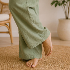 Ensemble de salon en lin pour femmes, certifié OEKOTEX, pyjama respirant pour femmes, ensemble de vêtements de nuit décontractés et doux - Product Image 3