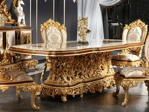 Royal Luxury Solid Mahogany Wood Dining Room Set Gold Carved 6 Chairs Palace <b>Table</b> Storage Sideboard <b>Buffet</b> Mansion Furniture - Product Image 4