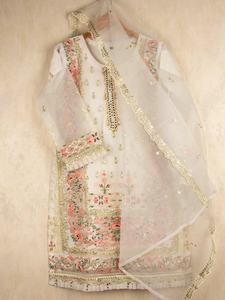 2021 fait à la main indien Style pakistanais Salwar Kameez vente chaude coton lin soie robe lourde costume pour les femmes Organza tissage - Product Image 2