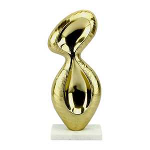 Sculpture d'oiseau abstrait en aluminium doré, 26 cm de hauteur x 23 cm de largeur x 18 cm de longueur, faite à la main, écologique, durable, art moderne contemporain, figurine - Product Image 1
