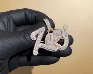 Pendentif personnalisé Hip Hop pour homme en argent sterling 925 avec lettres, chiffres, nom, initiale ou logo, serti de diamants Moissanite VVS - Product Image 4