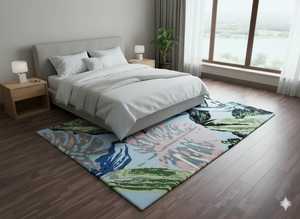 Large Abstract Botanical Area Rug | Modern Nature Inspired <b>Carpet</b> | Blue Green Pink Accent Floor Decor for Living Room, Dining - Product Image 3