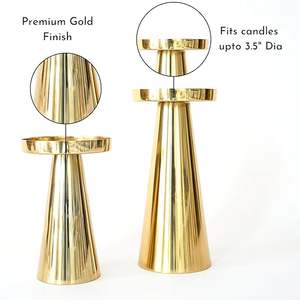 Modernos Portavelas de Pilar con Base de Metal Dorado y Detalles Blancos, Juego de 2 Decorativos - Product Image 2