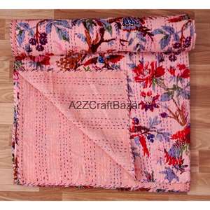 Colcha Kantha india hecha a mano con estampado de bloques, 100% algodón, colcha floral multicolor vintage Gudri para hotel - Product Image 1