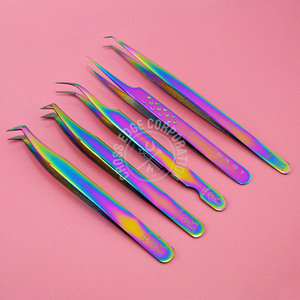 Pinzas aplicadoras de pestañas con logotipo personalizado al por mayor punta de fibra grado volumen peso ligero material de acero para extensiones de pestañas - Product Image 1