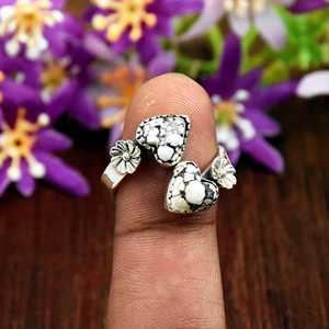 Anillo Boho de Plata de Ley 925 con Dos Piedras Naturales en Forma de Corazón y Bisel de Cuentas, Anillo de Declaración Boho al por Mayor - Product Image 4