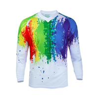 Chemise en jersey de polyester à manches longues pour homme, imprimée par sublimation avec des éclaboussures de peinture arc-en-ciel, séchage rapide, à porter toute l'année
