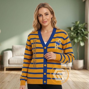 Customized Sigma Gamma Rho Acrylic Embroidered Appliques Front V-neck <b>Covered</b> <b>Buttons</b> Sorority High Quality Winter Casual - Product Image 4