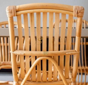 Chaise de salle à manger en rotin à lattes verticales sans accoudoirs, minimaliste, faite à la main, pour appartement contemporain - Product Image 3
