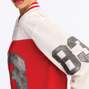 Trendy Women Cut and Sew Panel <b>Red</b> White American Football Jersey Oversized Streetwear Long Sleeve Polyester OEM Sports Teamwear - Product Image 5