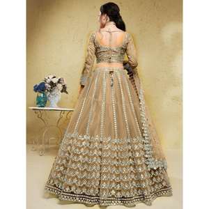 Merveilleux filet de travail en feuille beige Wear Lehenga Choli avec Dupatta - Product Image 3