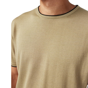 T-shirt à manches courtes pour homme, vert olive, col rond, coupe classique, couleur unie, jersey tricoté, coton respirant, 180g, écologique - Product Image 6