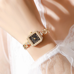 Montre carrée pour femme, bracelet en alliage, verre serti de diamants, bracelet gradué, simple, élégante, pour tous les jours, montres à quartz pour femmes - Product Image 4
