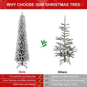 Albero di Natale Sottile in PVC da 7 Piedi, 469 Punte Nevose, Design a Matita, Robusto Supporto in Metallo, Effetto Neve Realistico, Salvaspazio, 4 Piedi in PET - Product Image 4