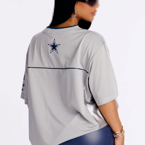 Maillot de football américain gris-bleu pour femme, design uni, en tissu polyester, personnalisable, séchage rapide, maille respirante, confortable - Product Image 2
