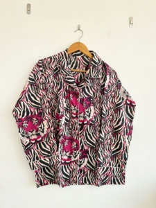 Conjunto de Pijama de Manga Larga con Estampado Animal, Cuello Camisero, 100% Algodón Tejido, Casual, Verano, Suave, Cierre de Botones - Product Image 5