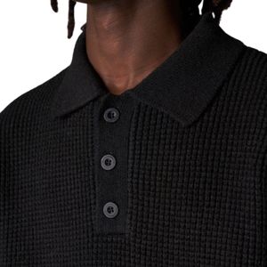 Pull Polo Homme en Maille Gaufrée à Manches Longues Noir Décontracté Col Boutonné Haut Doux Texturé Mélange Coton Personnalisable OEM - Product Image 5