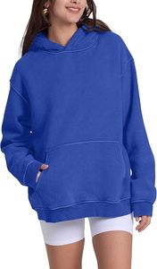 เสื้อฮู้ดโอเวอร์ไซส์แบบยูนิเซ็กซ์ สีน้ำเงินล้วน ผ้าโพลีเอสเตอร์ฟลีซ สวมใส่สบาย เป็นมิตรกับสิ่งแวดล้อม มีซิป เหมาะสำหรับฤดูหนาว ทรงปกติ มีกระเป๋า - Product Image 3