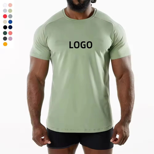 Camiseta deportiva de algodón y spandex para hombre, manga corta, ajustada, personalizada con estampado, para gimnasio. - Product Image 1