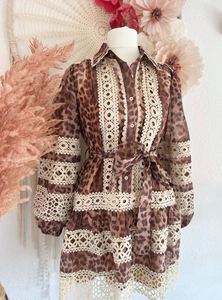 Boho Solid Woven Chiffon Shirt <b>Dress</b> with Lace Trim Full Sleeve <b>Loose</b> Fit Natural Waist Mini Length <b>Summer</b> Casual Wear - Product Image 4