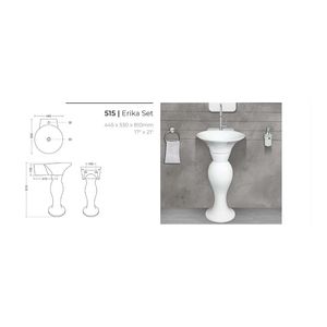 Lavabo de salle de bain en céramique robuste avec piédestal 445x530x810mm, bac à linge en porcelaine, ensemble Erika - Product Image 4