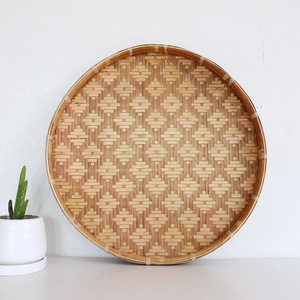 Hot Trend Bamboo Woven <b>Basket</b> <b>Tray</b> Dinnerware Handwoven Round <b>Trays</b> Quality Flat Caddy Wholesale OEM ODM Available - Product Image 2