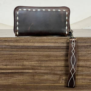 Super September Stylish Boot Stitch Genuine Leather Wallets with Hand Strap Multi-function <b>Phone</b> RFID Zipper Clutch for Women's - Product Image 5