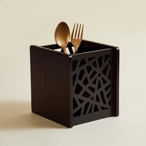 Minimalist Wooden Cutlery Holder With Geometric Laser Cut Design For Dining <b>Table</b> Storage - Product Image 1
