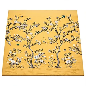 Tapis d'appoint abstrait tufté à la main, motif oiseaux jaunes et fleurs, style Japandi, rectangulaire, en laine lavable, à poils moyens et fins, pour salon - Product Image 2