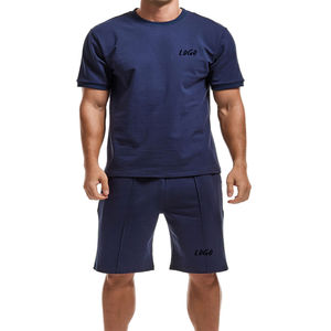 Ensemble décontracté d'été pour hommes : T-shirt à manches courtes et short, couleur unie, grande taille, séchage rapide, 100 % coton respirant, 2 pièces - Product Image 2