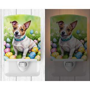 Certifié UL Nouveau Jack Russell Terrier Chasse aux œufs de Pâques Veilleuse en céramique compacte 6x4x3 multicolore pour éclairage décoratif - Product Image 2