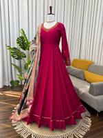 Robe Anarkali traditionnelle en mousseline rouge avec dupatta en organza doux, imprimé numérique, robe de fête indienne pakistanaise pour femmes, mariage, Diwali