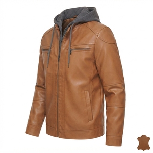 Blouson de moto en cuir PU personnalisé pour homme, col montant, capuche amovible, fermeture éclair, décontracté, imperméable, teint uni, OEM, vente en gros - Product Image 2