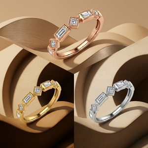 Dernières bagues de mariage en or rose massif 18 carats avec diamants baguette, prix de gros classique, sans risque, pas de MOQ, pour femmes - Product Image 5