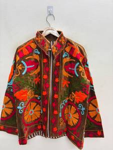 Velvet Stand Collar <b>Vintage</b> Floral Pattern <b>Bomber</b> <b>Jacket</b> Embroidered Eyes Full Sleeve Eco-Friendly Cotton Lining Woven Finished - Product Image 1