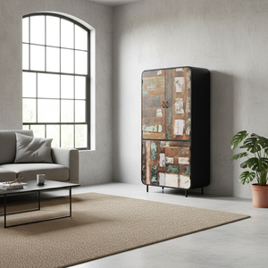 Mueble de Almacenamiento de Madera Reciclada de Estilo Industrial Vintage con Detalles Metálicos Rústicos, Mueble Ecológico Único para Sala de Estar - Product Image 3