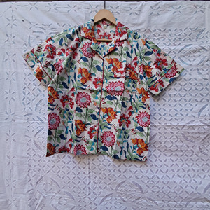 Luxurious Cotton Block Printing Fabric Short Pajama <b>Set</b> Button Down Shirt & Elastic Waist Short Bottom Women's Sleepwear Pjs <b>Set</b> - Product Image 4