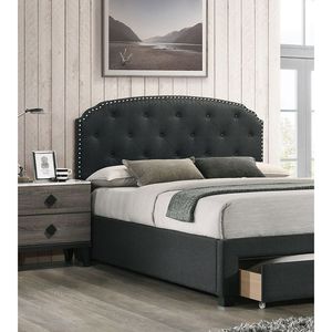 Letto singolo imbottito con testiera capitonné in tessuto di tela color antracite, con contenitore a cassetti e bottoni, 1 pz. - Product Image 5