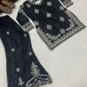 Ensemble pantalon palazzo en soie Chinnon lourde avec broderie de sequins de 5 mm pour femme, entièrement cousu, manches longues, design de créateur - Product Image 4