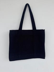 Bohemian Quilted Black Cotton <b>Tote</b> Bag Long Handles <b>Zip</b> Open Top for Shopping Travel Beach Private Label Manufacturer - Product Image 6