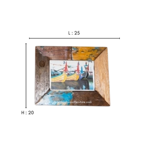 Marco de Fotos Horizontal Creativo Hecho a Mano con Madera de Barco Reciclada, Color Original, para Decoración de Pared del Hogar - Product Image 1