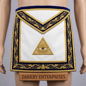 Tablier maçonnique fait main pour Maître Maçon, en tissu bleu marine, avec broderie en fil d'argent et bordure en chaîne d'argent, Insignes, Fourniture personnalisée - Product Image 2