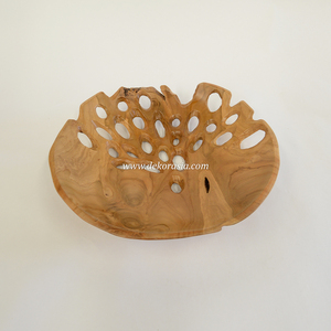 Assiette de service en teck écologique faite à la main, sculptée, décorative, moderne, pour fruits, collations, décoration de table - Product Image 3