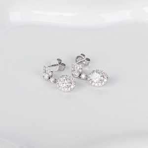 Moissanite 2CT Oval Cut Diamond Halo <b>Dangle</b> Drop <b>Earrings</b> Vintage Style with 925 <b>Silver</b> Fine Jewelry for Women's Engagement Gift - Product Image 2