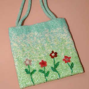 Handmade Floral Beaded Tote <b>Bag</b> Women Flower Embroidered Canvas Zipper Closure Shoulder <b>Summer</b> <b>Bag</b> - Product Image 1